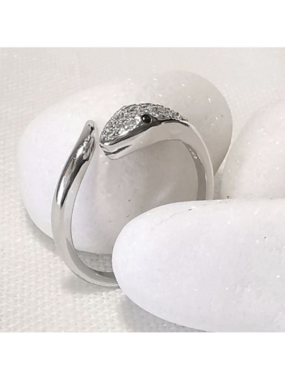 CZ black spinel gemstone sterling silver snake ring serpent 🆕